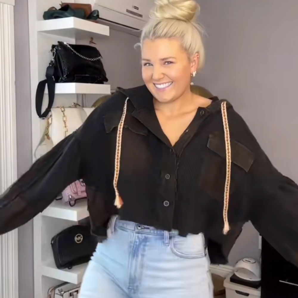 POL Waffle Knit Button Up Cropped Jacket